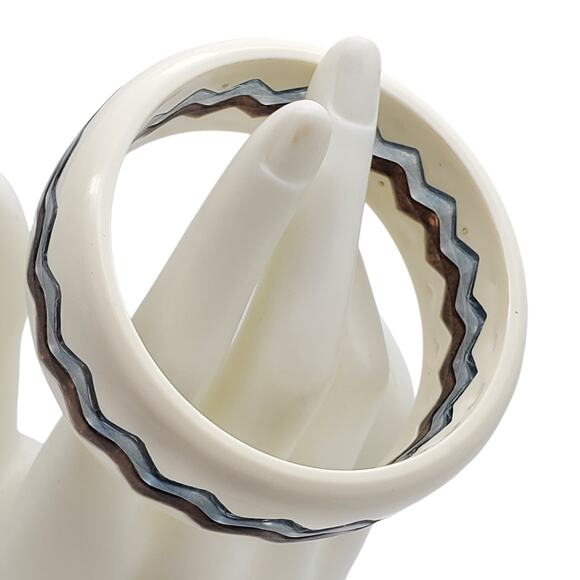 Acrylic Puzzle Bangles Zig Zag Bracelet Blue Brown Off White Wavy Interlocking - Picture 11 of 12